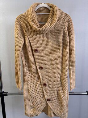 NWOT* Women's Chunky Button Pullover Sweater Turtle Cowl Neck Hem Wrap Knit